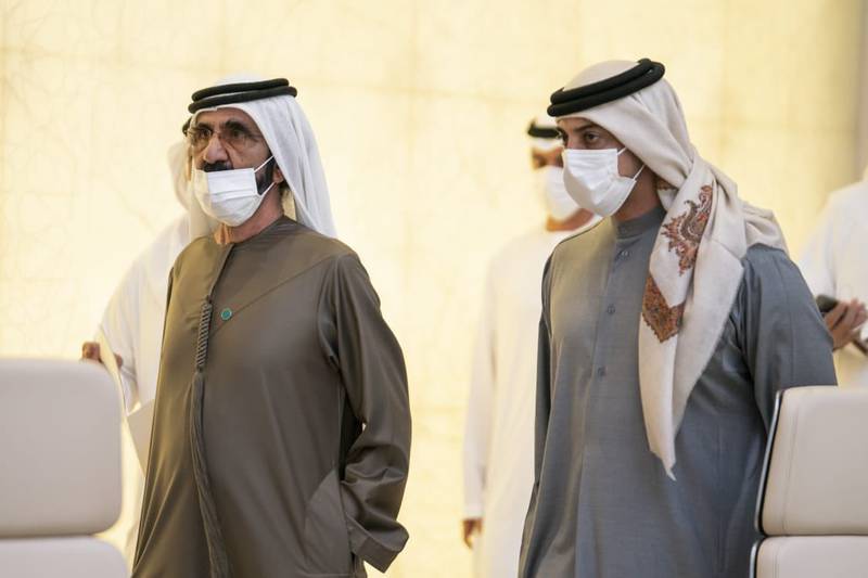 Sheikh Mohammed bin Rashid attends a UAE Cabinet meeting on Sunday. Pictured with Sheikh Mansour bin Zayed, Deputy Prime Minister and Minister of Presidential Affairs. Courtesy: Sheikh Mohammed bin Rashid Twitter