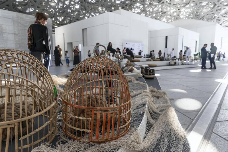 ABU DHABI, UNITED ARAB EMIRATES. 01 DECEMBER 2018. BIGPICTURE OPTION. UAE National Day Program at the Louvre Abu Dhabi. Traditional fishing baskets onn display during the exhibition. (Photo: Antonie Robertson/The National) Journalist: None. Section: National.