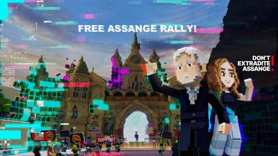 A protest in support of Julian Assange will take place in an online world designed to resemble London's Royal Courts of Justice. Photo: Wistaverse