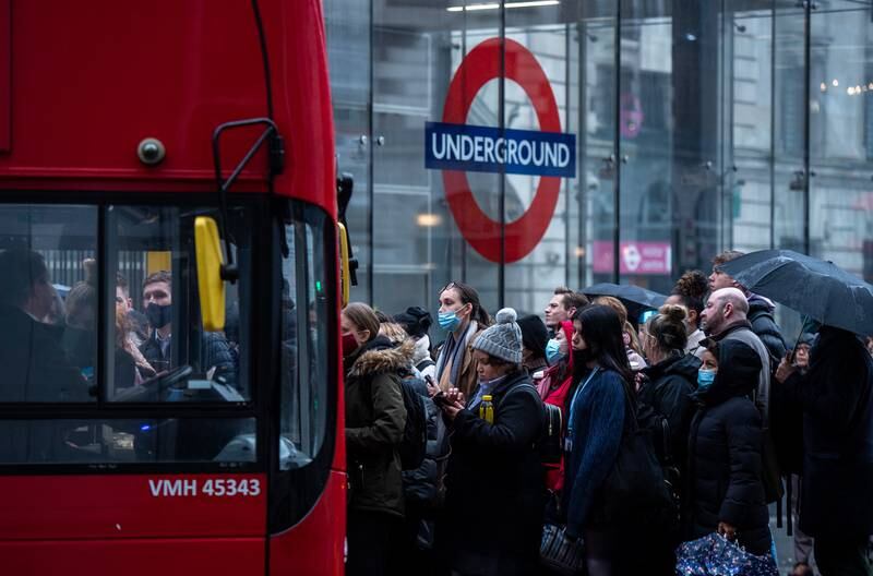 Would-be train commuters wait for buses at Victoria station, London, during a rail strike by members of the National Union of Rail, Maritime and Transport Workers. Getty Images