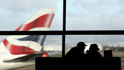 FILE PHOTO:  A British Airways Boeing 747 passenger aircraft prepares to take off as passengers wait to board a flight in Cape Town International airport in Cape Town, South Africa, January 12, 2018. REUTERS/Hannah McKay/File Photo