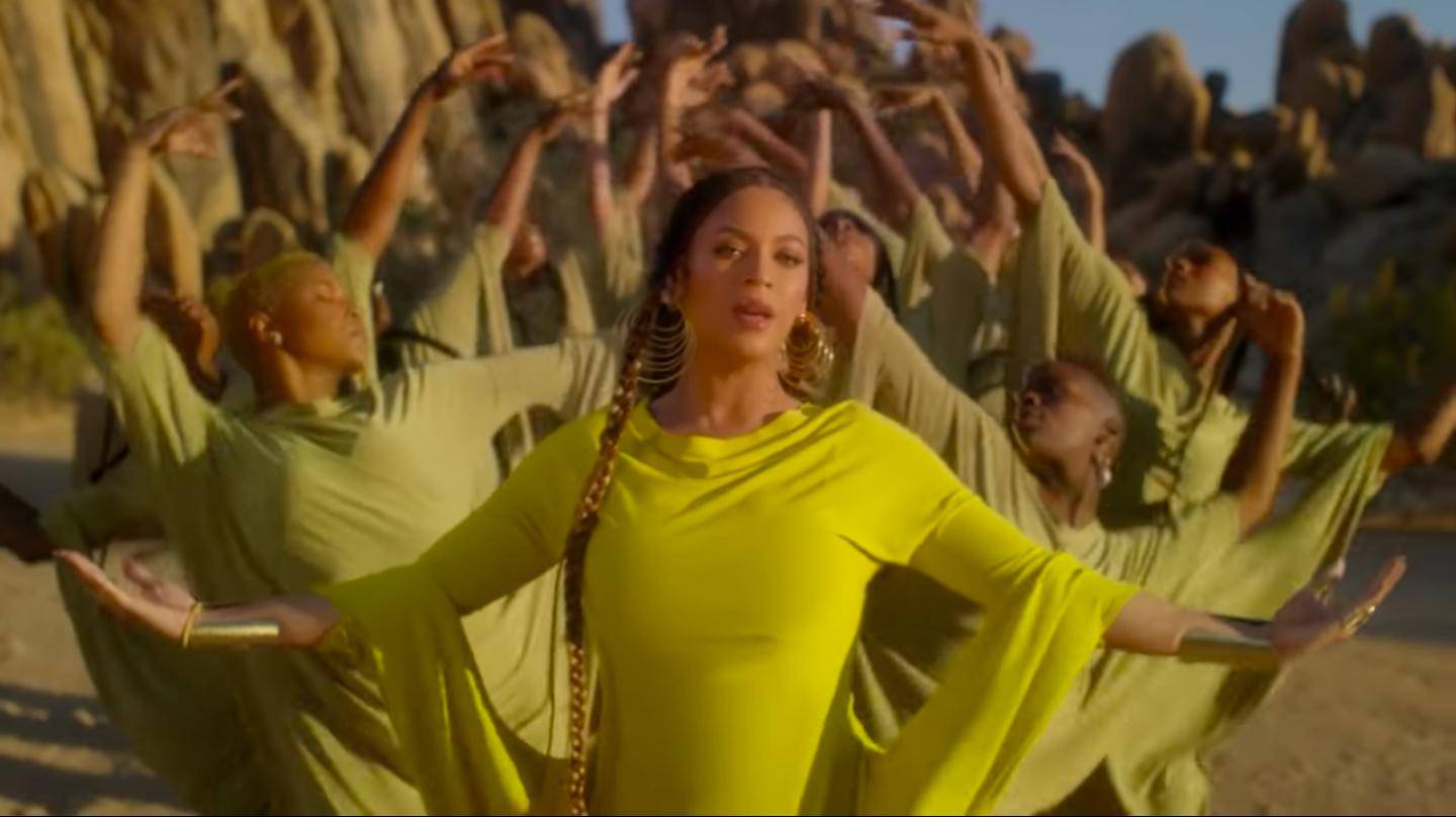 Beyonce and her dancers are all wearing a Norma Kamali design. Youtube / Beyonce 