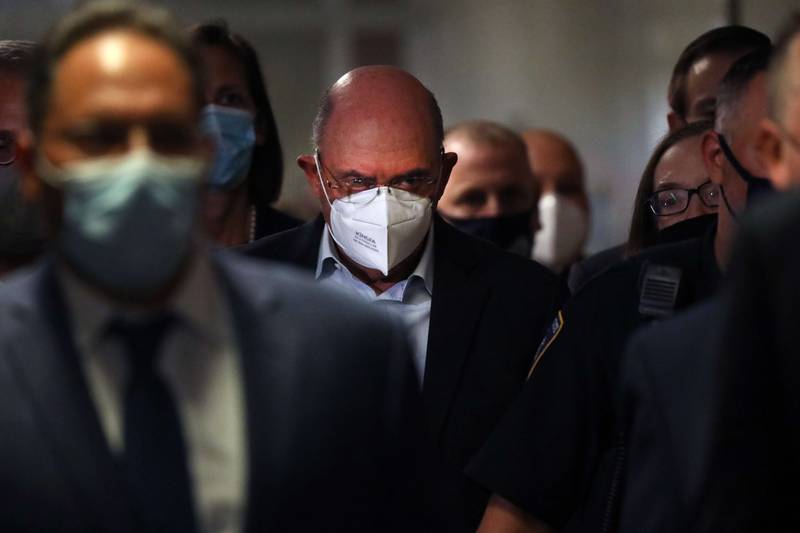 Trump Organisation finance chief Allen Weisselberg leaves a New York court after surrendering to authorities on July 01 in New York City on tax-related crimes. Getty Images / AFP
