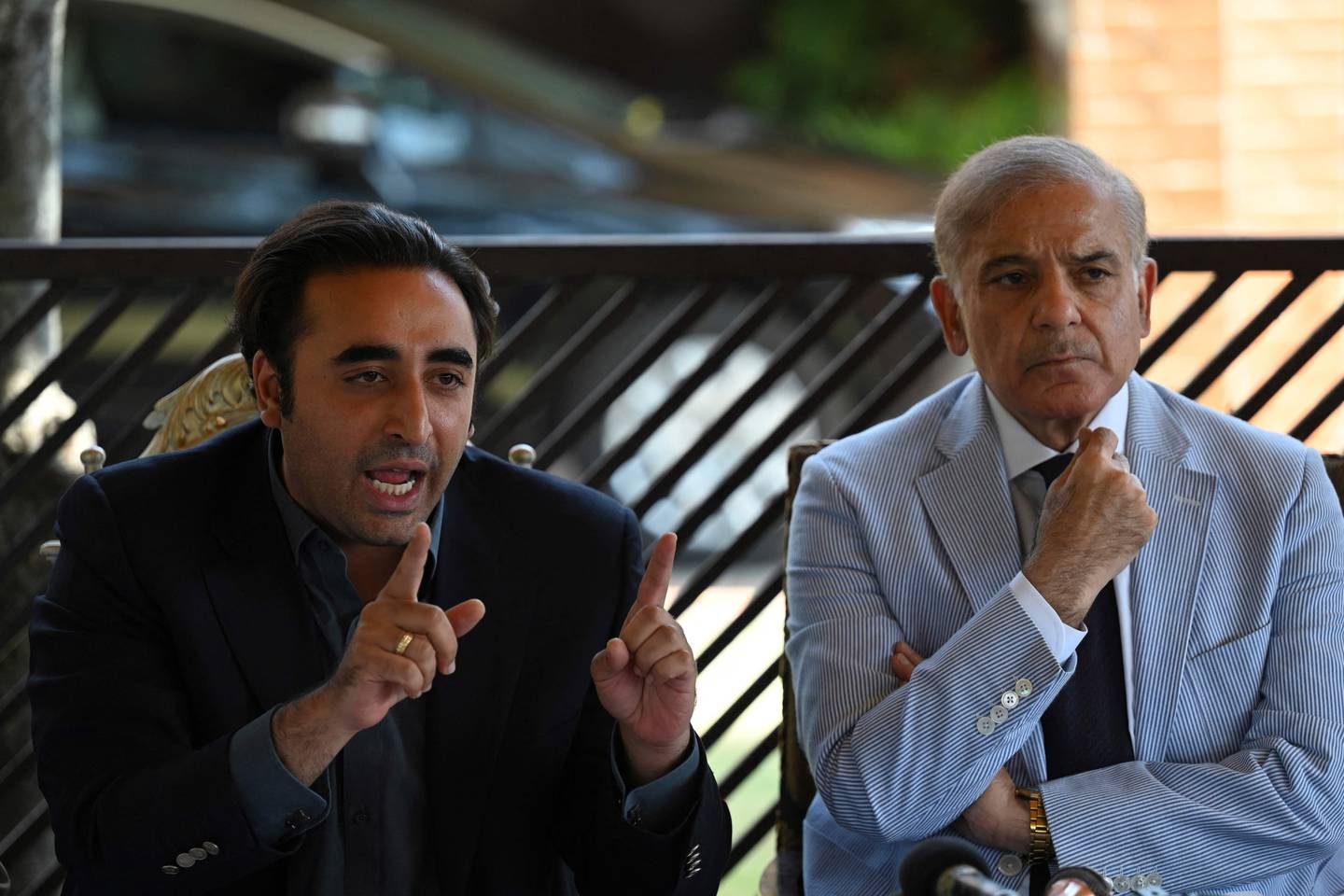 Pakistan's opposition leaders Bilawal Bhutto Zardari, left, and Shehbaz Sharif in Islamabad last week. The Bhutto and Sharif dynasties have been united in recent years. AFP