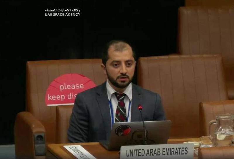 Abdullah Al Shehhi, head of strategic research at the UAE Space Agency, delivered a speech to the Committee on the Peaceful Uses of Outer Space during the meeting, which was held in Vienna. 