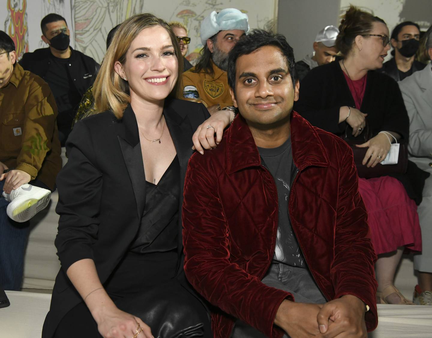  Serena Skov Campbell, left, and Aziz Ansari at a fashion show in February 2022 in Los Angeles. Photo: Getty Images/AFP
