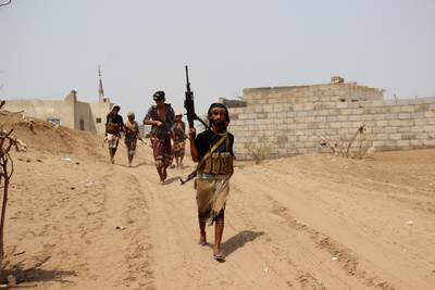epa07004138 Yemeni government forces take part in military operations on Houthi positions in the port province of Hodeidah, Yemen, 07 September 2018. According to reports, heavy fighting is currently taking place at Yemeni Hodeidah city's western and southern outskirts between the Saudi-backed Yemeni forces and the Houthi rebels as UN-sponsored peace talks in Geneva failed to get off the ground, with the Houthi delegation refusing to leave the capital Sanaâ€™a.  EPA/NAJEEB ALMAHBOOBI