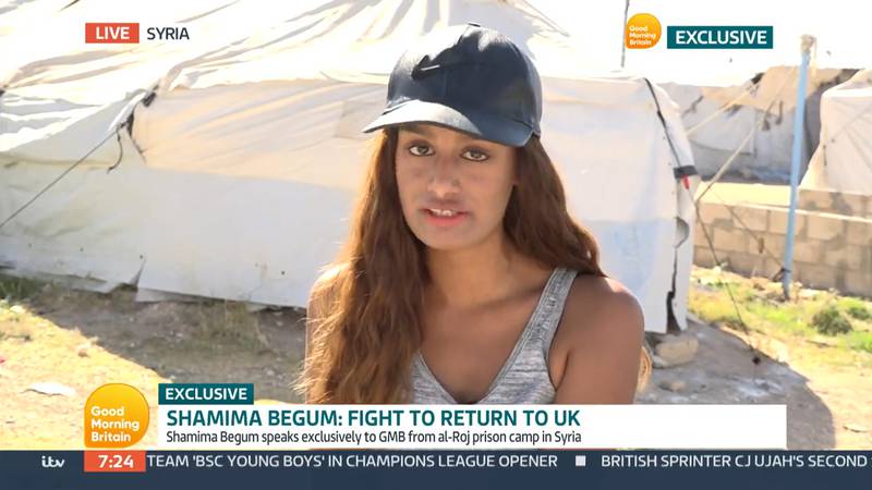 Shamima Begum speaking to ITV's 'Good Morning Britain' from Al Roj camp in Syria. Photo: ITV