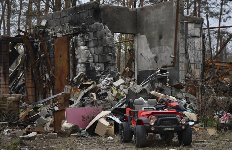 A house in the village of Yampil, Ukraine, destroyed in recent shelling. AP