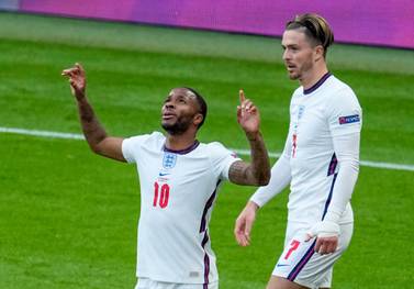England's Raheem Sterling celebrates after scoring the winning goal against the Czech Republic at Wembley Stadium. AP