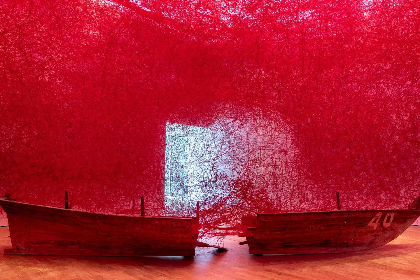 DUBAI, UNITED ARAB EMIRATES - NOVEMBER 7, 2018. 

Artist Chiharu Shiota's work at Jameel Arts Center.

The Jameel Arts Center is set to open on November 11, Located at the Jaddaf Waterfront,  the multidisciplinary space is dedicated to exhibiting contemporary art and engaging communities through learning, research and commissions. It houses several gallery spaces, an open access library and research centre, project and commissions spaces, a writer���s studio, indoor and outdoor event spaces, a roof terrace for film screenings and other events, a bookstore dedicated to arts and culture related publications, a caf�� and a full-service restaurant.

The centre is one of the first independent not-for-profit contemporary arts institutions in the city. It is founded and supported by Art Jameel, an independent organisation that fosters contemporary art practice, cultural heritage protection, and creative entrepreneurship across the Middle East, North Africa and beyond.

(Photo by Reem Mohammed/The National)

Reporter: MELISSA GRONLUND
Section:  AC WK