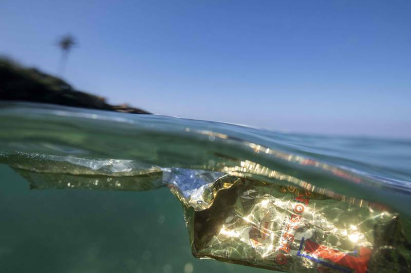 A plastic bag in the waters of the Indian ocean near the town of Ahangama in Galle. The 2022 UN Ocean Conference, co-hosted by the Governments of Kenya and Portugal, will take place from June 27 to July 1, 2022, in Lisbon, Portugal. AFP