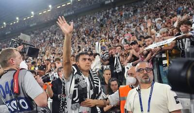 Juventus' Paulo Dybala waves to fans after confirming he will leave the club at the end of the season. EPA
