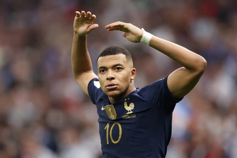 Kylian Mbappe celebrates after scoring his, and France's, third goal. Getty