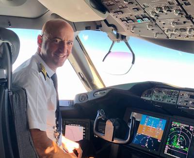 With more than three decades of flying experience under his belt, Etihad's Captain Jay Power is enjoying clear skies and efficient flying during the pandemic but is struggling at the uncertainty of when he'll see his family again. Courtesy Etihad. 