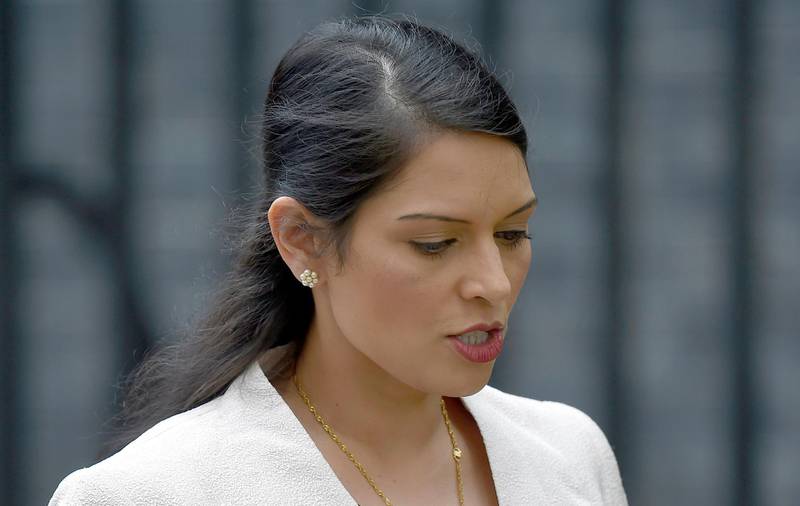 FILE PHOTO: Priti Patel, now Britain's interior minister, leaves after a cabinet meeting in Downing Street in central London, Britain June 27, 2016.   REUTERS/Toby Melville/File Photo