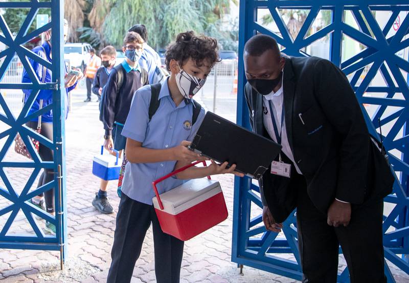 Pupils go back to school at The British School Al Khubairat in Abu Dhabi. Victor Besa / The National