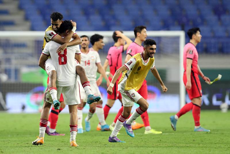 UAE players celebrate after the match. Reuters