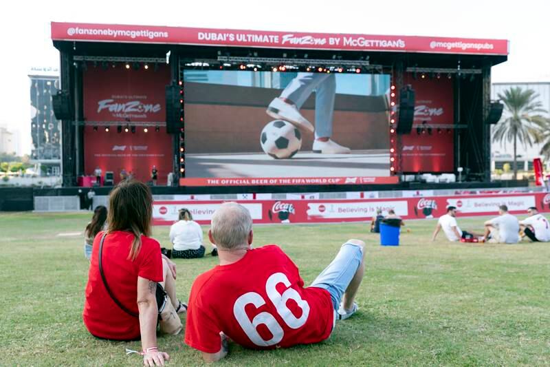 England and Iran fans at the Dubai Media City fan zone for the World Cup clash