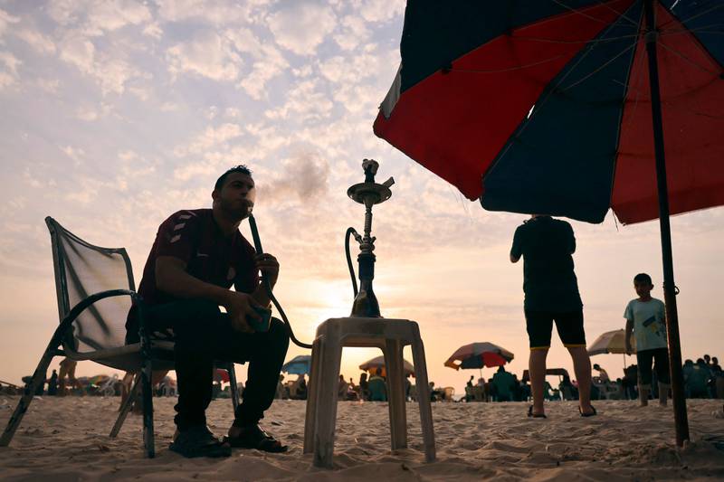 Palestinians gather at the beach in Gaza City.