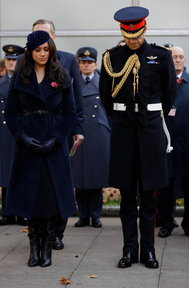 LONDON, ENGLAND - NOVEMBER 07:  Meghan, Duchess of Sussex and Prince Harry, Duke of Sussex attend the 91st Field of Remembrance at Westminster Abbey on November 7, 2019 in London, England. (Photo by Kirsty Wigglesworth - WPA Pool/Getty Images)