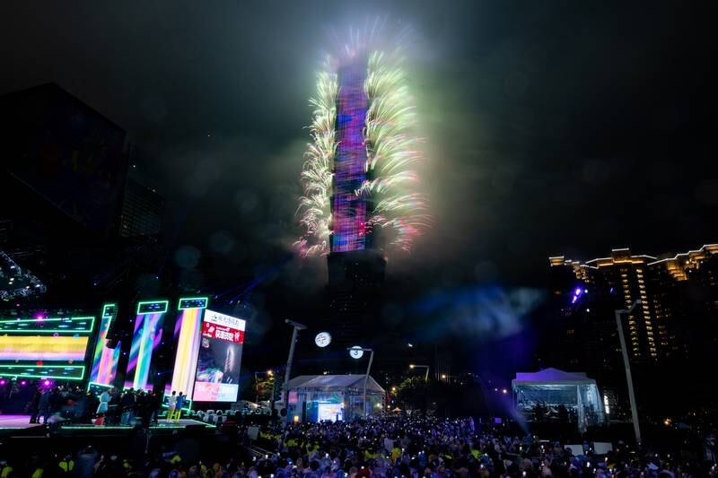Fireworks light up the skyline from the Taipei 101 building during New Year's celebrations in Taipei, Taiwan. Getty