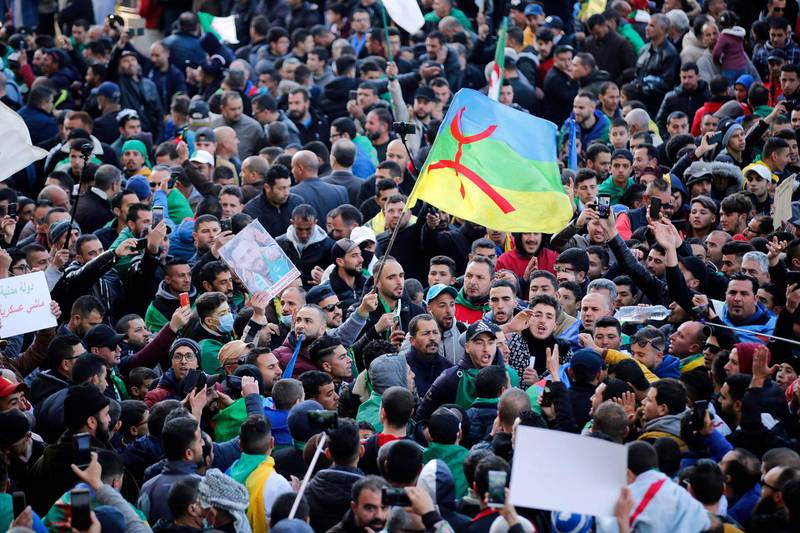 Algerian people protest demanding political change as they mark the second anniversary of mass protests in the town of Kherrata, east of Algiers. EPA
