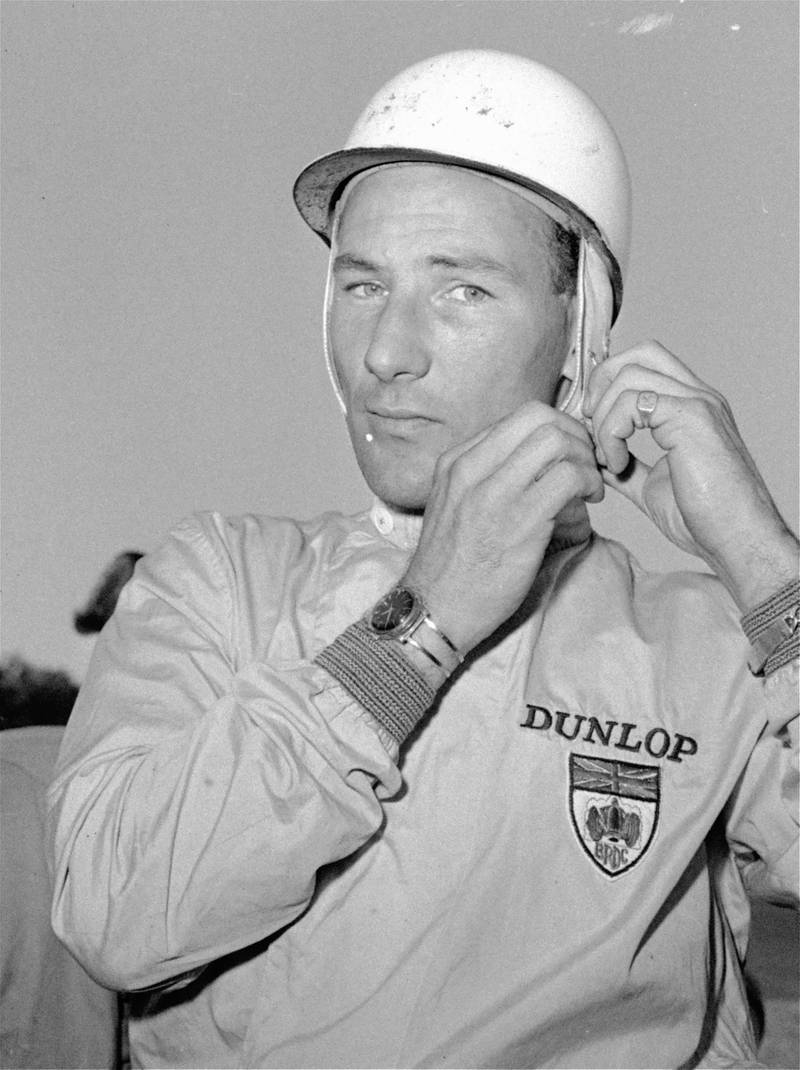 Legendary British driver Stirling Moss at the US Grand Prix at Watkins Glen, New York, on October 7, 1961. He has passed away at the age of 90. AP