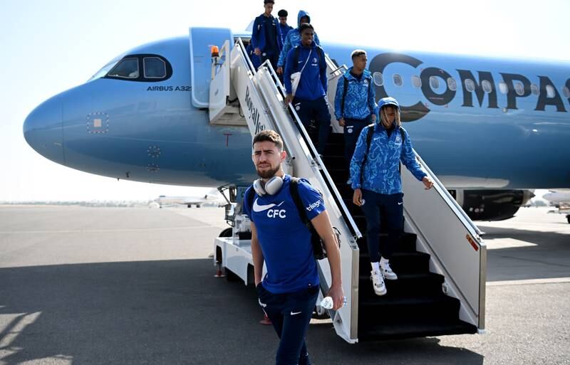 Jorginho and the Chelsea squad arrive in the UAE. Chelsea FC