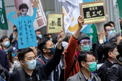Hong Kong's Hospital Authority staff take part in a strike outside the Central Government Offices in Hong Kong, China.  EPA