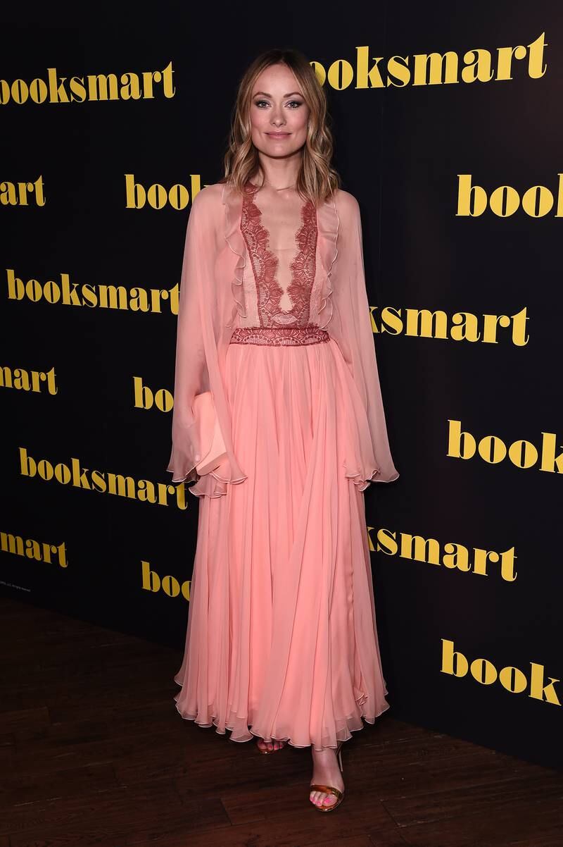 Olivia Wilde attends the 'Booksmart' gala screening in Giambattista Valli at Picturehouse Central in London, England, on May 7, 2019.