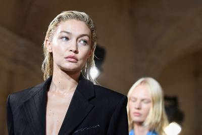 Gigi Hadid on the catwalk last year. The model's father is Palestinian. AFP