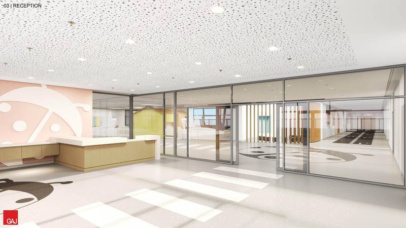 How the new Al Barsha branch of Ladybird Nursery will look when it opens in 2021. Contactless thermal scanners and UV lights to kill off airborne viruses are some of the measures in place to reduce the risk of Covid-19. Rendering of reception. Courtesy: Ladybird Nursery