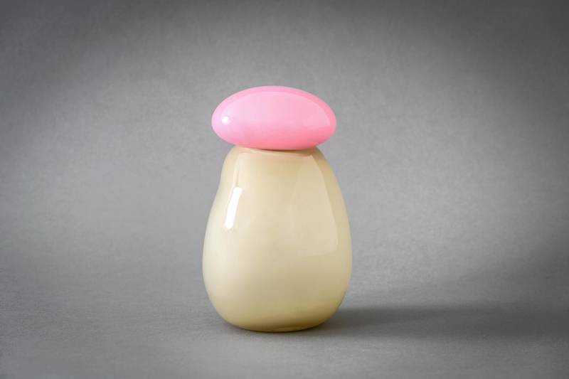 Bon Bon mini pink and latter glass vase with lid by French artist Helle Mardahl at Comptoir 102