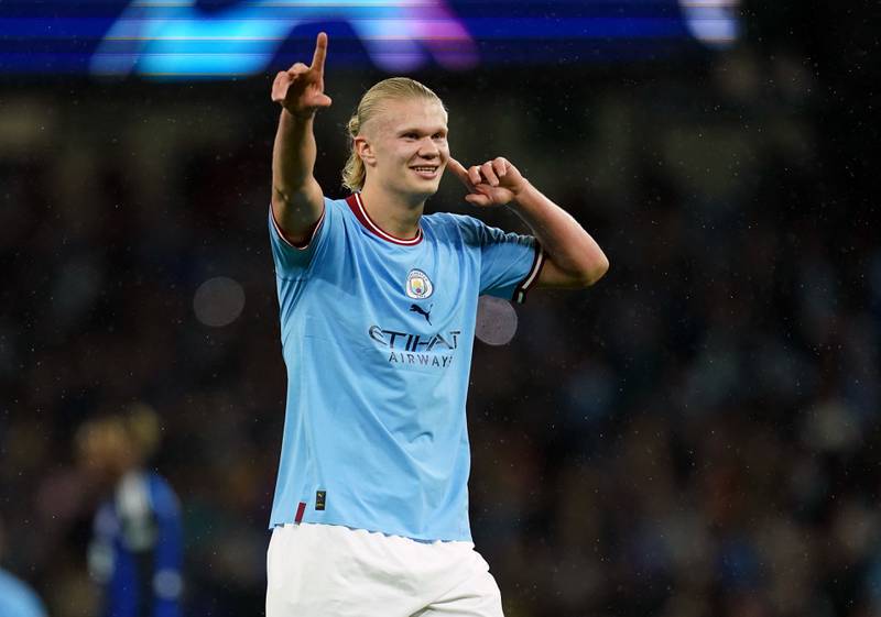 CF Erling Haaland (Man City). Two ways of stopping Erling Haaland scoring hat-tricks in every outing at the Etihad? Score an own goal before the ball reaches him. Or take him off at half-time. In his 45 minutes against Copenhagen, Haaland scored twice and would likely have had a third had David Khocholava not turned the ball past his own keeper. PA