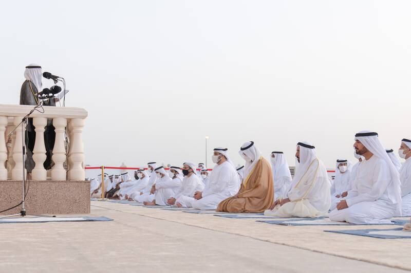 Other sheikhs and senior officials also attended the prayers at Al Badee Musallah, in Sharjah. Wam