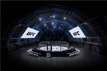 An artist rendition of what the arena will look like for the Fight Island venue to be held on Abu Dhabi's Yas Island. Courtesy DCT - Abu Dhabi