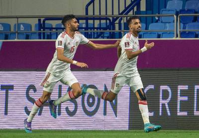 UAE's Harib Abdallah celebrates scoring the winning goal. AFP