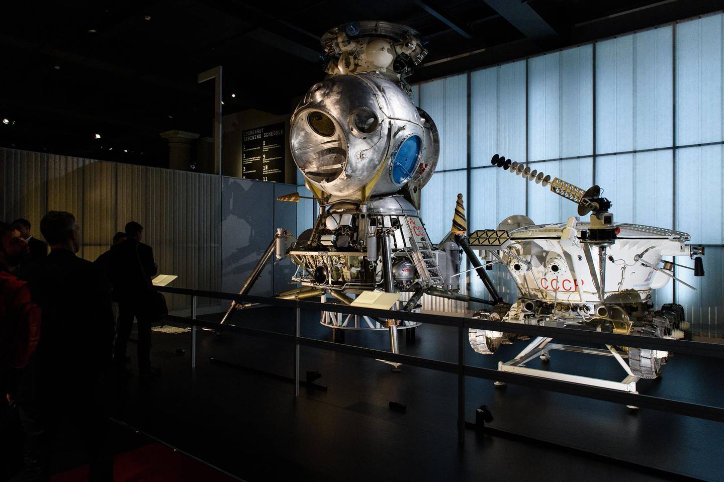 The LK-3 lunar lander from 1969 (L) and the Lunokhod 1 lunar roving vehicle from 1970 are displayed in London on September 17, 2015, during a press preview for the Science Museum's latest exhibition "Cosmonaut". The exhibition charts Russia's space programme, from early theories and predictions by artists and scientists through to recent work on the International Space Station. The exhibition is due to run from September 18, 2015 to March 13, 2016.    AFP PHOTO / LEON NEAL (Photo by LEON NEAL / AFP)