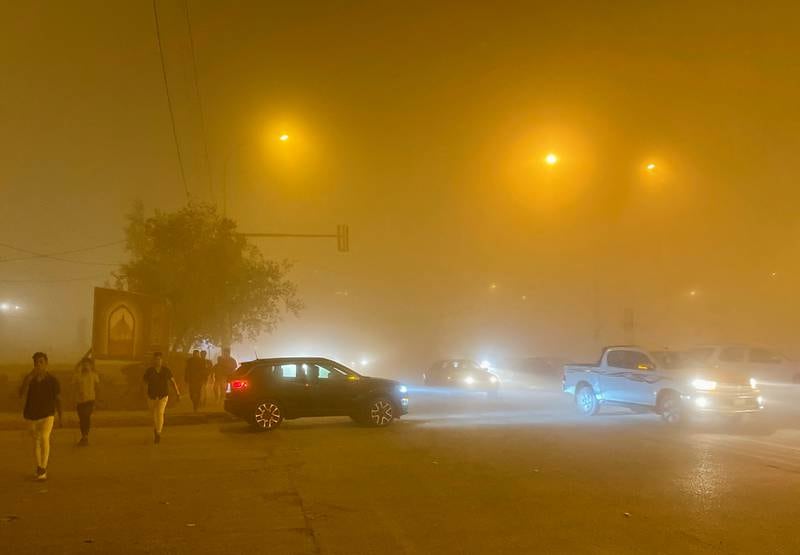 The sandstorm turns the Baghdad sky orange. Reuters