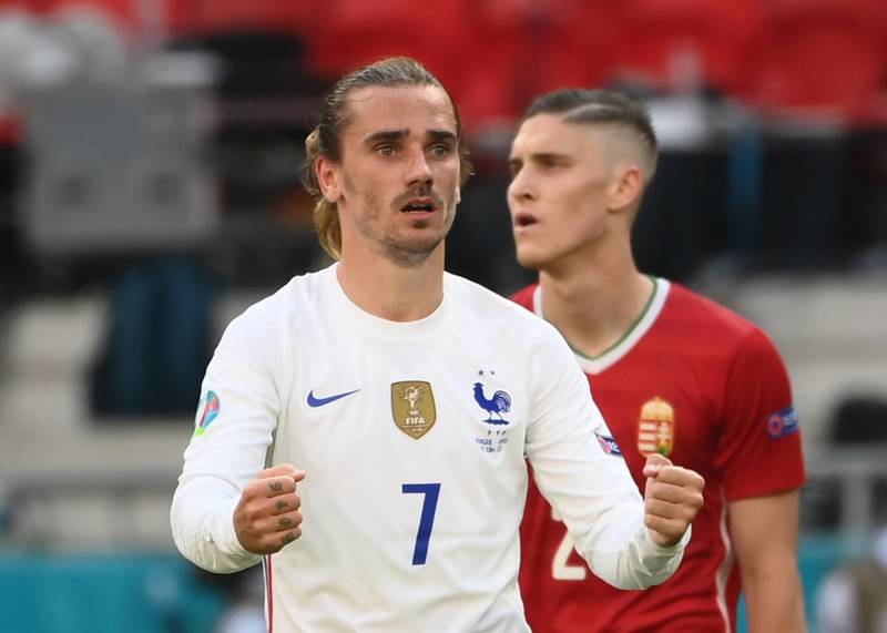 France striker Antoine Griezmann celebrates after scoring the equaliser in their 1-1 Euro 2020 draw with Hungary at the Puskas Arena on Saturday, June 19. Reuters