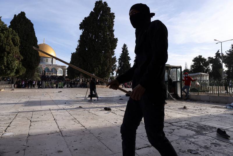 Palestinian protesters in Al Aqsa Mosque compound, in Jerusalem's Old City. Reuters