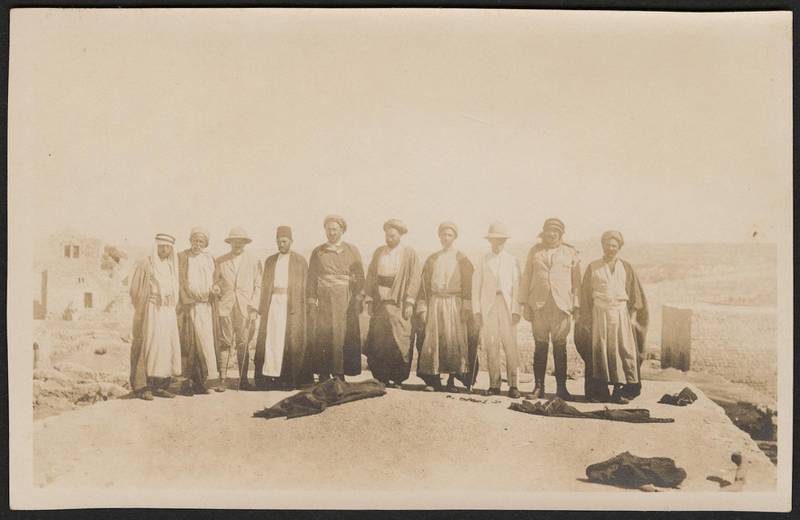Group portrait of Nasri Fuleihan (third from left) and other men. Palestine, circa 1910s-1930s. Gail O'Keefe Edson. Courtesy of Akkasah Centre for Photography.