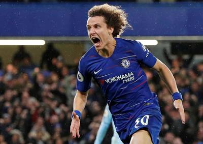 Chelsea defender David Luiz celebrates after scoring his side's second goal against Manchester City. Reuters