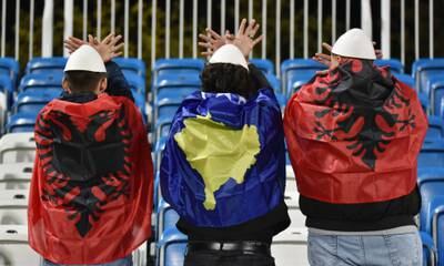 Kosovo and Albania fans inside the stadium before the match. Reuters