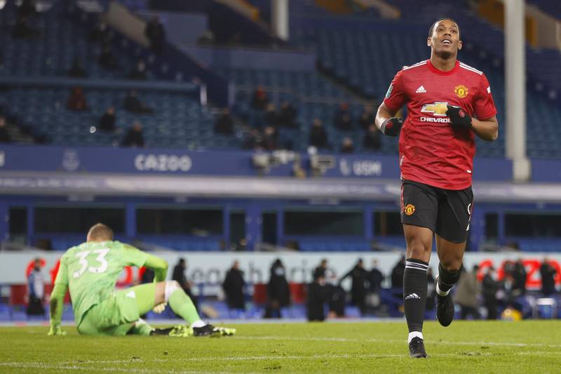 Anthony Martial - 7: On for Van de Beek after 67. Played on the right and over hit a 74th minute cross before scoring United’s second in stoppage time. Played the ball which led to Cavani’s opener and scored himself as his team countered when Everton pushed everything up. Now has two goals and four assists from his last three games. Booked. EPA