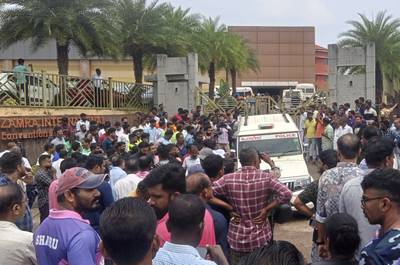 At least one person was killed in explosions at the Zamra Convention Centre in Kochi, India, on Sunday. AP