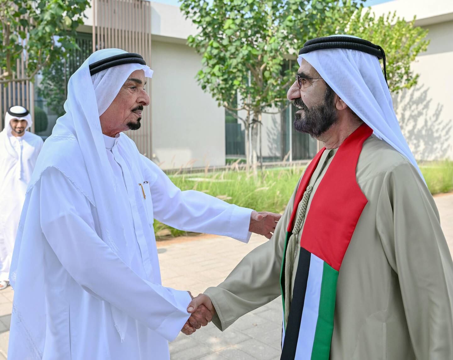 Sheikh Mohammed bin Rashid meets Sheikh Humaid bin Rashid Al Nuaimi, Ruler of Ajman. Photo: Dubai Media Office