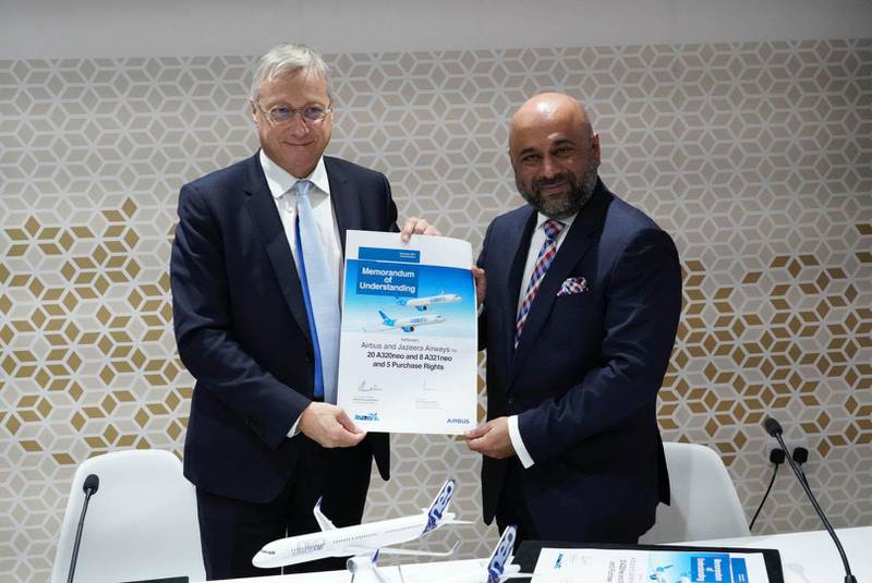 Airbus signed an agreement with Kuwait's Jazeera Airways for 20 A320neos, eight A321neos and five further options. Photo: Airbus