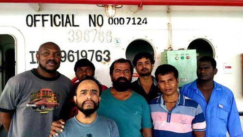 The Federal Transport Authority hopes to relieve a crew of 10 seafarers on board the MV Azraqmoiah tanker that has been unable to leave its anchorage off the UAE coast since April 2017. Courtesy Captain Ayyaappa of MVA